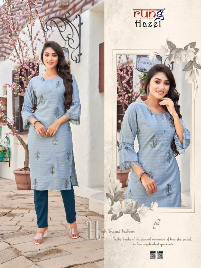 Hazel By Rung Viscose Rayon Embroidery Kurtis Catalog